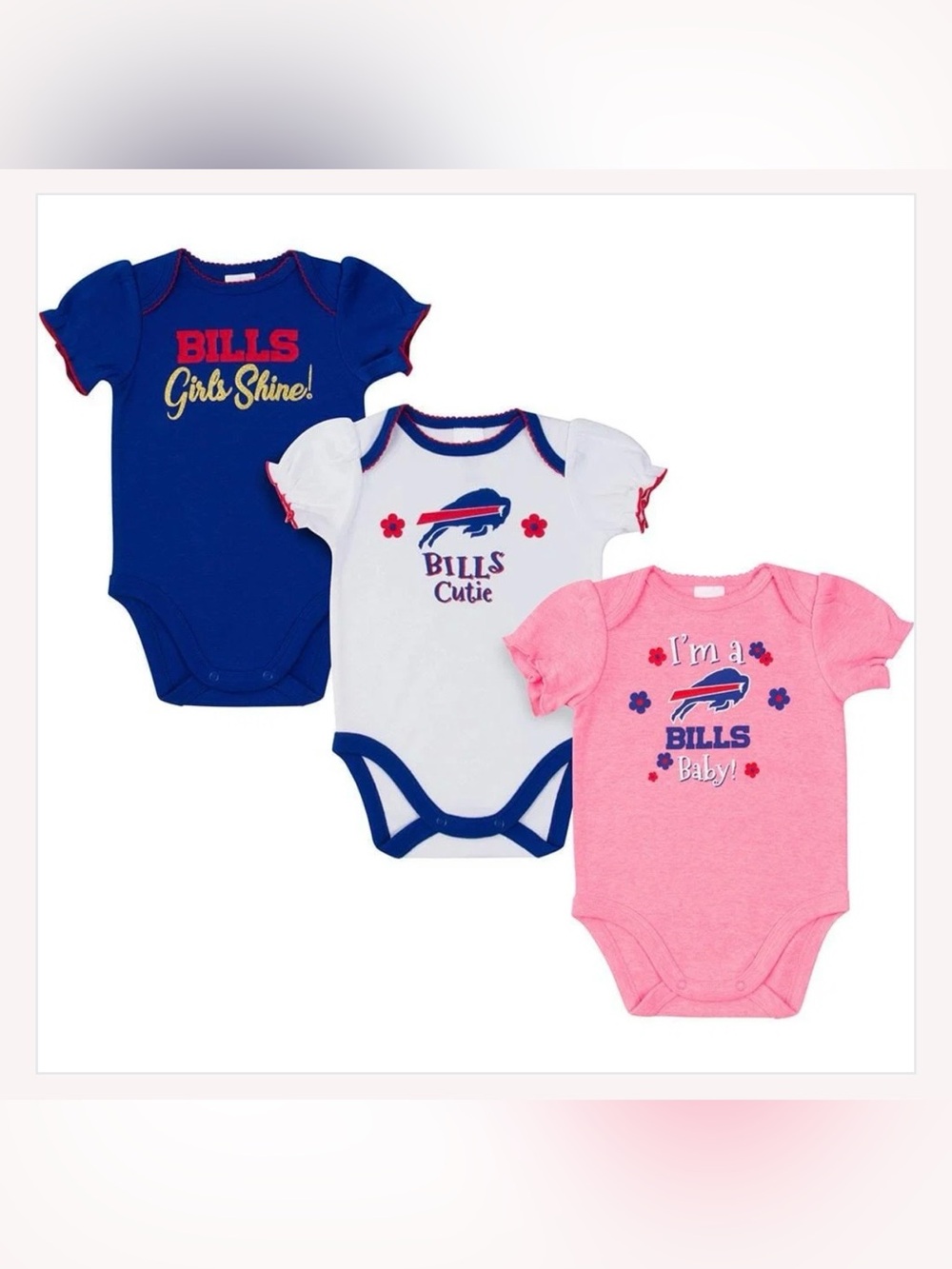 3 Pack Baby Girls Buffalo Bills Short Sleeve Onesies